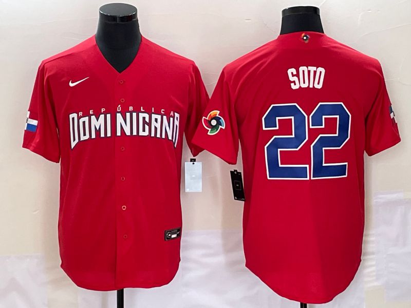 Men 2023 World Cub Dominicana #22 Soto Red Nike MLB Jersey8